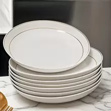 8-Inch Handpainted Gold-Lined, New Design, Gold-Rimmed Ceramic Round Plate, Nordic Style, Minimalist Steak Plate, Fruit Plate, Dessert Plate, Appetizer Plate, Serving Dish, Kitchen Dining Utensil