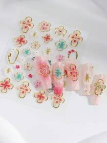 2 Pieces Of Spring And Summer Hot Gold Edged Flower Petal Relief Nail Stickers, Disposable Self-Adhesive Backing Adhesive, Women's DIY Art Decoration Accessories Nail Stickers