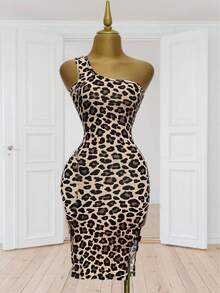 Vestido Casual Animal Print - Café - Ver 2