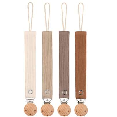 4-Pack speenclips, modieuze speenriem en 3-gats houten speenhouder, geschikt als babyjongen/meisjescadeau voor dagelijks gebruik