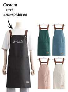 1 pezzo Grembiule da chef personalizzato con ricamo, grembiule nero impermeabile, con regolazione e 2 tasche, adatto sia per uomo che donna, grembiule professionale per cucina, cottura, giardinaggio, pittura, panetteria, ristorante - Multicolore - Visualizzare 1