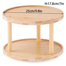 1Pc 2 Tier Slouchy Susan Organizer, Bamboo Rotating Spice Rack, Spice Holder For Inside Cabinet, Pantry, Kitchen, Countertop