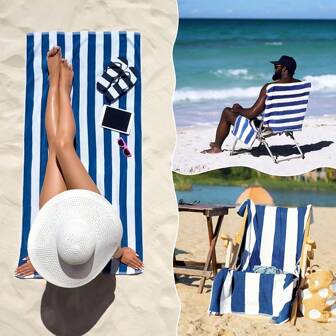 1pc Beach Towel Microfiber Pool Towel, Striped Quick Dry Cabana Swim Towel For Vocation Beach Essentials Gifts Stripes Print Beach Towels For Adults Kids 70*150CM