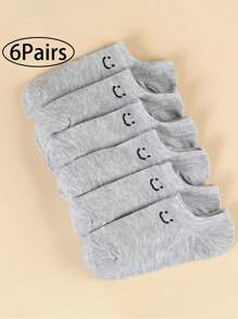 6 Pairs Women Solid Color Versatile Heart & Print Casual Hidden Socks - Multicolor - View 16