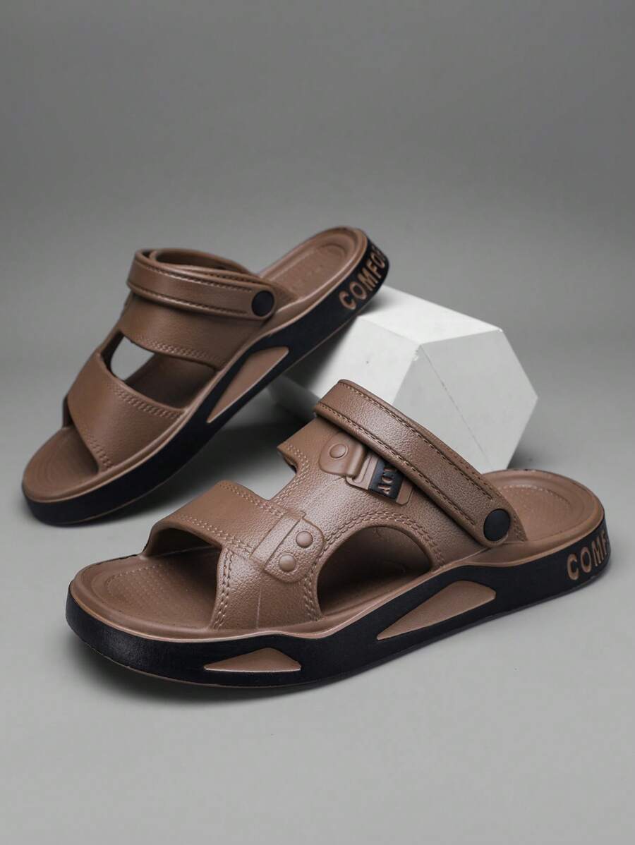 Unisex Adjustable Back Slip On Sandals, Indoor Outdoor House Shower Slippers With Anti-Slip Soft Sole, Suitable For Casual, Beach, Street Walk - Khaki - View 1