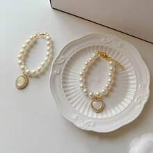 1 件复古心形珍珠项链，优雅时尚的宠物项圈可调节链条，适合日常佩戴、婚礼、派对