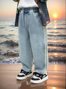 Young Boys' Cartoon Print Casual Denim Jeans, Spring - Blue - View 5