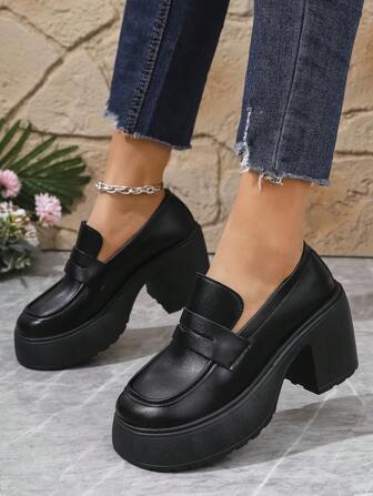 Scarpe da donna con tacco alto, nuova autunno/primavera, scarpe casual con tacco largo e suola impermeabile, slip-on