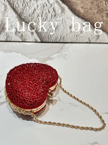 1个女士时尚红色心形水晶手提包，专为婚礼、晚宴、正式场合设计，适合作为女士礼物