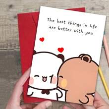 Charming "The Best Things In Life Are To Be Together", 12cm By 17cm - Cute Cartoon Bear And Panda Design - Ideal Boyfriend/Girlfriend, Husband, Wife - Perfect For Anniversaries And Romantic Surprises