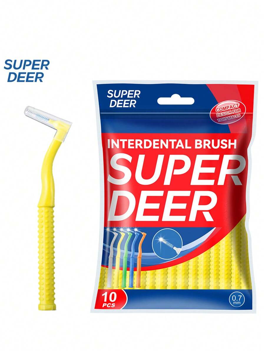 Fawnmum Fawnmum Interdental Brush Angle, For Teeth Cleaning Yellow, Pack Of 10,0.7 Mm