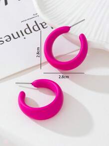 1 Pair Vibrant Color Simple Metal Round Circle Hoop Earrings, Vacation Style Gift For Date - Hot Pink - View 5
