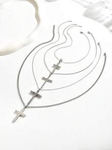 4件套时尚大气元素混合女士多层不锈钢项链套装复活节主题女士配饰