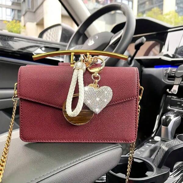 Luxury Glittering Crystal Heart Shape Keychain For Women, Sparkling Crystal Keyring Charm, Elegant Handbag Pendant