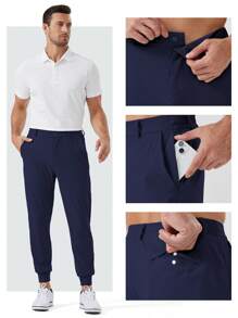 Men's Lightweight Golf Joggers Pants, 4-Way Stretch Slim Fit Sweatpants With Zipper Pocket For Running, Workout & Athletic Work Wear - Navy Blue - View 6