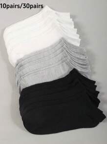 10/30 Pairs Unisex Short Socks, Thin, Breathable, Moisture-Wicking, Solid Colors Black/White/Grey Casual Ankle Socks, Spring/Summer