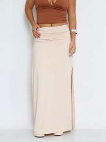 Eloá Long Skirt With Gathered Side Slit - 奶油色 - 查看 2