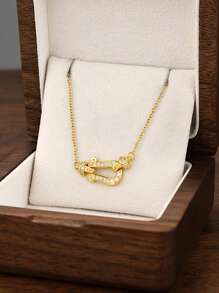 1 Peça Fecho em U de Ferradura de Aço Inoxidável com Strass, Estilo Delicado e Luxuoso, Corrente para Clavícula Fashion para Mulheres