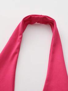 V Neck Plain Slit Crop Casual Ruched Halter Top - Hot Pink - View 5