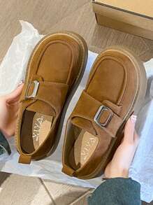 Women's Vintage Platform Buckle Loafers, Thick Sole British Style Leather Shoes, Spring & Summer