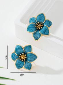 1 Pair Sweet & Cute Glazed Double Layer Floral Women Earrings, Suitable For Dates