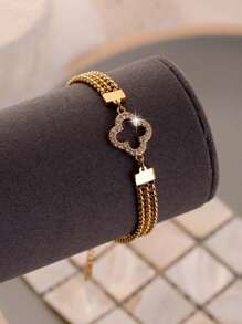 1 件四叶草锆石 3 层钛钢手链，百搭幸运符，适合女性日常佩戴和节日礼物 - 彩色 - 查看 9