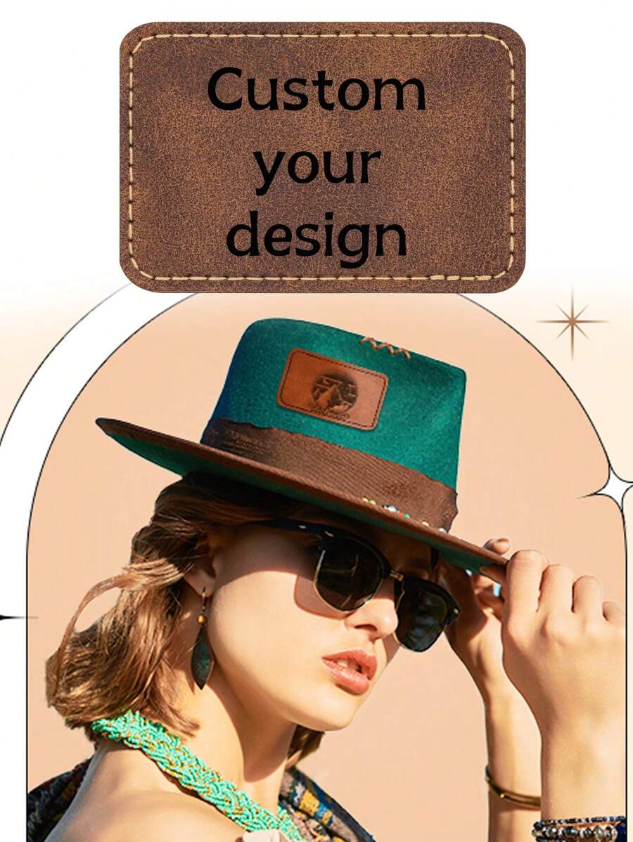 1pc Blank Leatherette Hat Patch With Adhesive Rectangle Leather Hat Patches Rustic Faux Iron On For Fabric Repair Custom Sewing Laser Engraving DIY Crafts - Multicolor - View 1