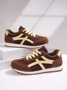 Giày thể thao đế dày buộc dây nhung mùa thu 2025 dành cho nữ, giày thể thao mùa thu nhẹ mới, giày thể thao ngoài trời phong cách học sinh - màu nâu - Xem 4