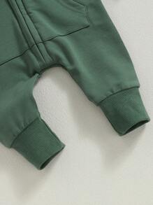 Monos de otoño para bebés, niños y niñas, de manga larga, de color liso, con cremallera y capucha, para recién nacidos - Verde - Ver 6