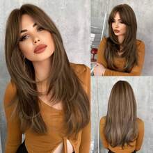 EAVIN GARY 20 Inch WIGS Honey Blonde Wig With Bangs Long Brown Wigs For Women,Layered Heat Resistant Synthetic Wigs For Daily Use - S1B/4/27 - Xem 1