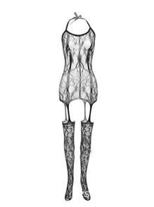 Women's Sexy Hollow Lace Bodysuit - Semi-Sheer Lingerie & Underwear For Seductive Nights - Bodystocking Stocking