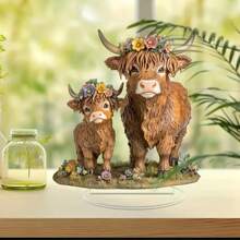 1 pièce Sculpture décorative en acrylique de vache des highlands de style bohème, décoration de bureau 2D plate, sans électricité, convient pour la maison, la chambre, la salle à manger, le bar, le café, le garage. Décoration intérieure intéressante, fournitures pour fête d'anniversaire et de mariage, accessoires pour les vacances, excellent pour la décoration de la pièce