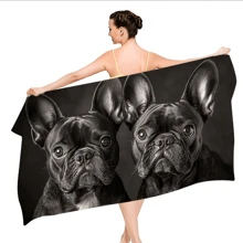 1PC Oversized Polyester Beach Towel, French Bulldog Pattern, Summer, Home Decoration, Quick Drying Without Sand, Suitable For Travel, Yoga, Camping And Swimming, Essential Gift For Vacation, Swimming Pool Towel Camping, Adult Men And Women's Essential Beach Gift Summer,Holiday Bathroom Decor