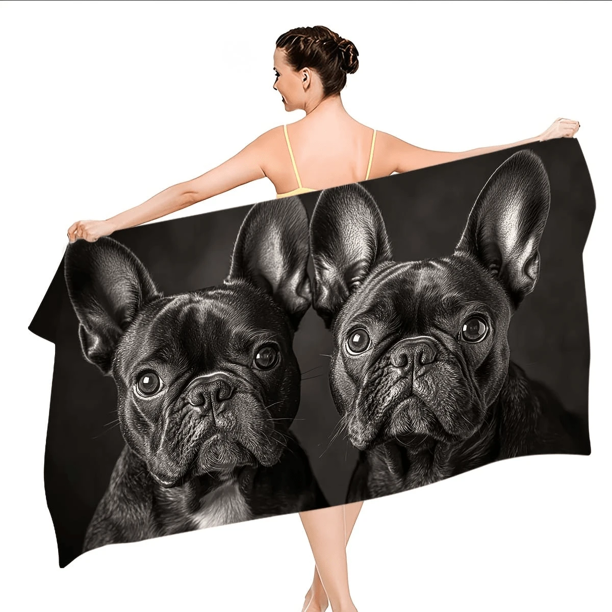 1PC Oversized Polyester Beach Towel, French Bulldog Pattern, Summer, Home Decoration, Quick Drying Without Sand, Suitable For Travel, Yoga, Camping And Swimming, Essential Gift For Vacation, Swimming Pool Towel Camping, Adult Men And Women's Essential Beach Gift Summer,Holiday Bathroom Decor