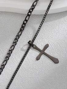 2pcs/Set Men's Casual Decorative Crossed Draping Cross Chain Necklace Set - Black - View 1