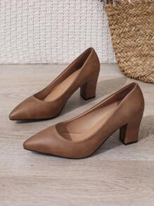 Fall/Winter 2025 Women's Brown Versatile Pointed Toe Chunky Heel Office Shoes,Elegant,Women Pumps