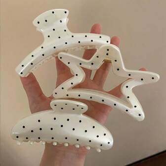 3 件高品质仿珍珠亮面白色波尔卡圆点发夹，优雅可爱大号发夹发夹发片发夹发夹发夹秋冬发夹发饰适合女士度假装