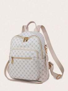 LECEY Vintage Fashionable Stone Textured Solid Color Backpack For Women, Waterproof Shoulder Bag Business Casual Computer Backpacks, Large Capacity College Daypack University Campus Bookbag, Shoulder Outdoor Travel Purse For Daily Use - Beige - View 4