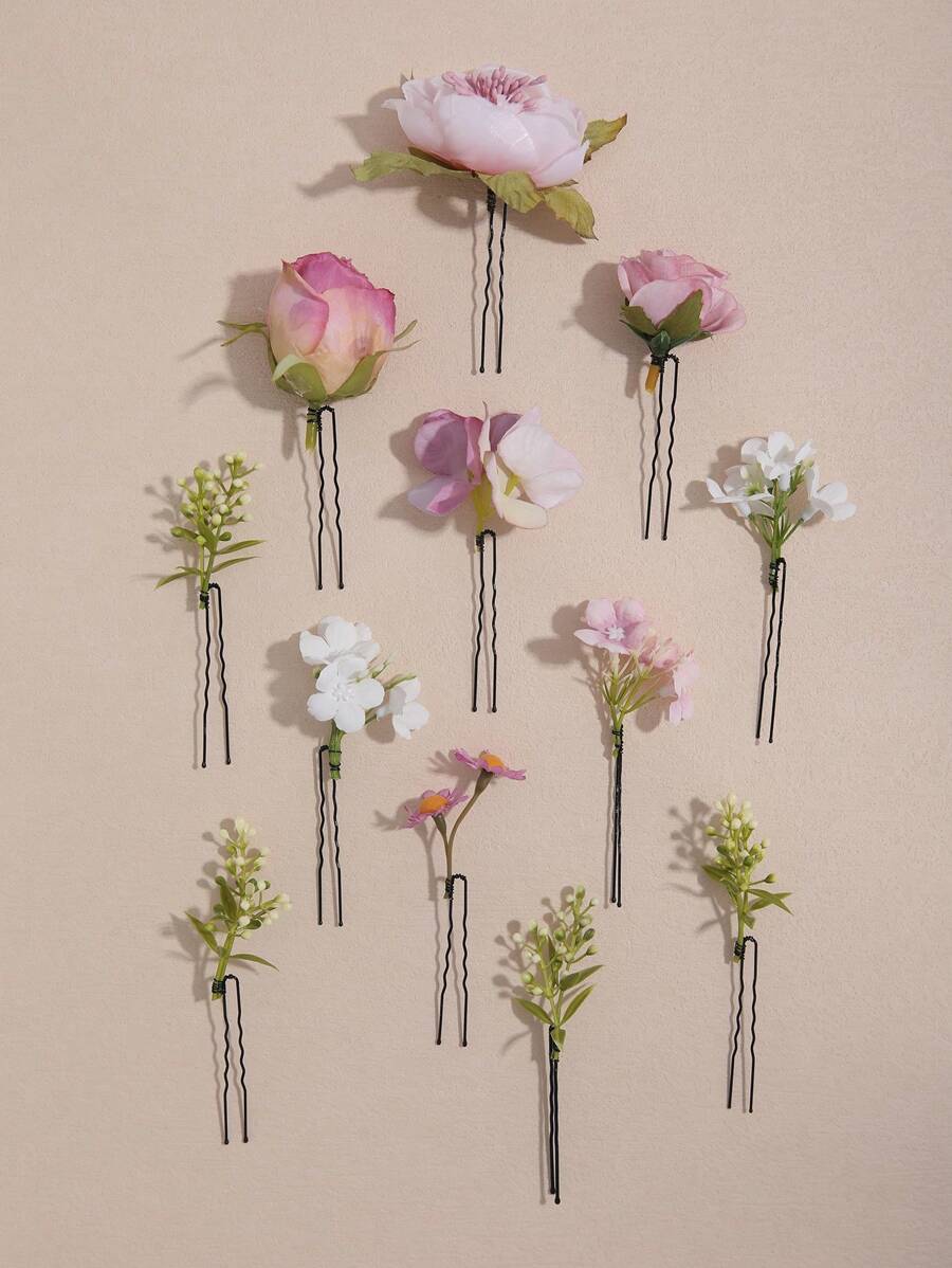 12 pezzi Set assortito di eleganti fermagli per capelli/mollette minimalisti per vacanze estive, accessori per San Valentino, accessori per capelli da matrimonio - Multicolore - Visualizzare 1