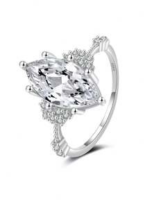 Anillo de compromiso de plata de ley 925 con un sencillo diamante, regalo para el amor, aniversario, San Valentín, bodas, fiestas y uso diario