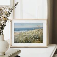 1 st. Ongeraamde Vintage Zomer Bloemen Kust Zee Strand Rustieke Poster Muurkunst Canvas Print Minimalistisch Wildflower Landschap Cottage Boerderij Decor Retro Schilderij Voor Appartement, Woonkamer, Slaapkamer, Moderne Huisdecoratie