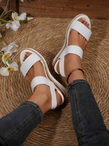 Sommer Neue Komfortable Damenschuhe, Elastischer Schlupfschuh, Wasserfeste Plateau Lässig Kreuz-Riemen Damen Keil Plateau Sandalen mit dicker Sohle
