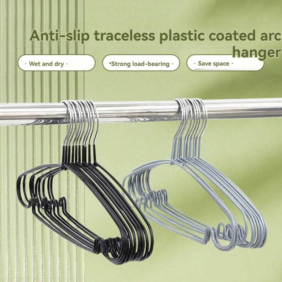 Padded Anti-Slip Clothes Hangers Thickened With Grooves, Household Non-Marking Drying Rack Garment Hanger - Black - View 1