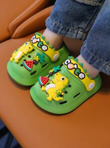 Kids Dinosaur Design Shower Slide Sandals, Cartoon Cute Soft Bottom Closed Toe Slippers For Toddler Boys And Girls - Green - View 5