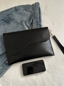 Fashionable Solid Color Asymmetrical Flip Envelope Bag, Versatile And Simple Wrist Bag, Suitable For Shopping, Wallets, Shopping, Young Women, College Students, Newcomers, White-Collar Workers. They Are Very Suitable For Offices, Universities, Work, Business, Commuting, Outdoor Activities, Travel, And Outings - Black - View 6