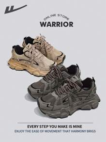 Warrior Comfortable Street Style Thick Soled Men's Shoes Spring And SummerLightweight Comfortable Breathable Running Shoes Modest Style Casual Yet Sleek Sneakers Applicable Throughout The Year Wear-Resisting All-Day Wear Training Sneakers - Khaki - View 8