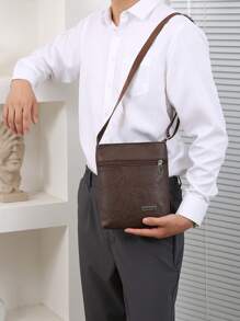 Men's PU Leather Crossbody Bag, Fashionable Brand Minimalist Small Square Shoulder Bag For Daily Business Sling Bag - Multicolor - View 7