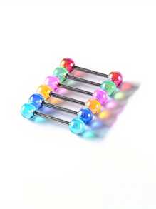 6pcs Acrylic Tongue Rings, Nipple Piercings, Stainless Steel Navel Belly Button Rings, Unisex, Suitable All Year Round