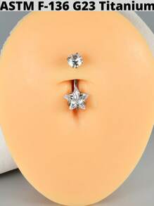 1 pieza Anillo de ombligo/estrella/cuadrado/redondo de titanio con circonita cúbica, pendientes de cartílago de oreja, tragus, helix, daith, joyería corporal para perforación - Color titanio - Ver 6