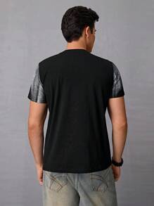 Playera De Manga Corta Impresa Carta De Gradiente Para Hombre - Negro - Ver 2